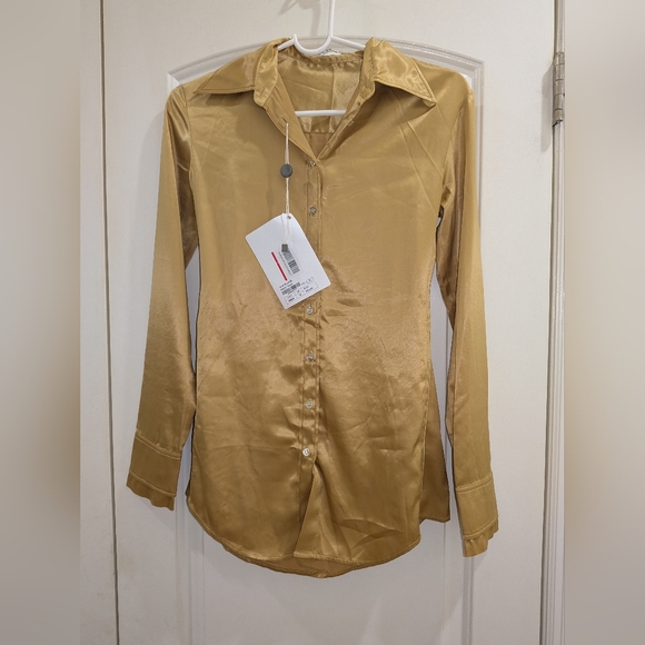 3S.NWT ACNE STUDIOS SATIN SHIRT IN GOLD - Picture 5 of 9